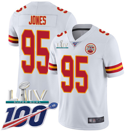 Kansas City Chiefs Nike #95 Chris Jones White Super Bowl LIV 2020 Youth Stitched NFL 100th Season Vapor Untouchable Limited Jersey->youth nfl jersey->Youth Jersey